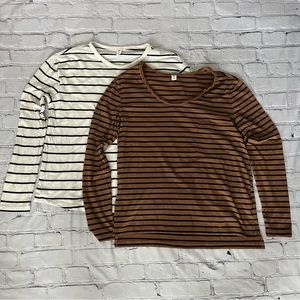 2- Round Neck Striped Long Sleeve Shirts by BP Size Small